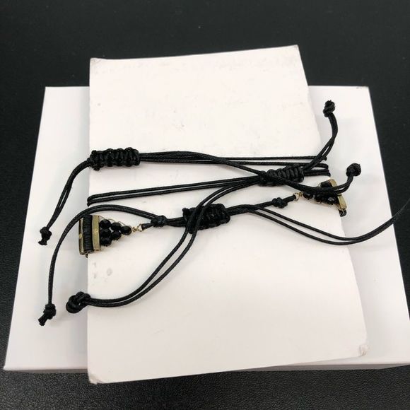 Set of 3 Mixed Metal Gold Silver Beaded Pull Corded Braided Bracelets - Picture 3 of 4